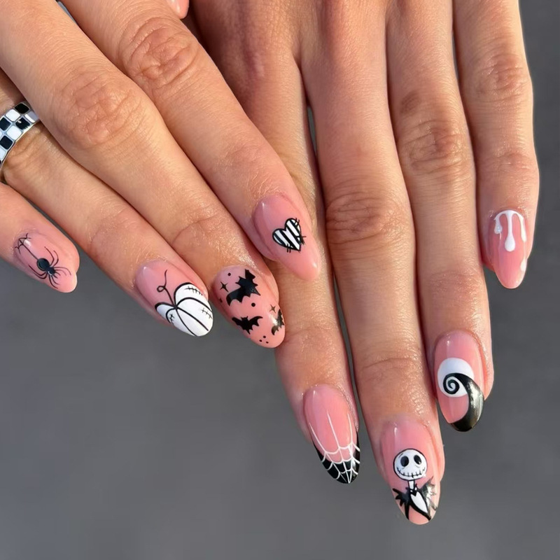 Cross-Border Hot-Selling Halloween Pumpkin Fake Nails, Cute Star Spider Manicure Nails, Black Edge French Wear Nails Cross-Border Hot-Selling Halloween Pumpkin Fake Nails, Cute Star Spider Manicure Nails, Black Edge French Wear Nails