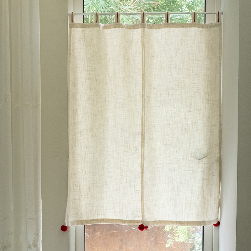 HEGALY Christmas wind red ball ball linen slice bedroom door curtain cute non-perforated partition transparent