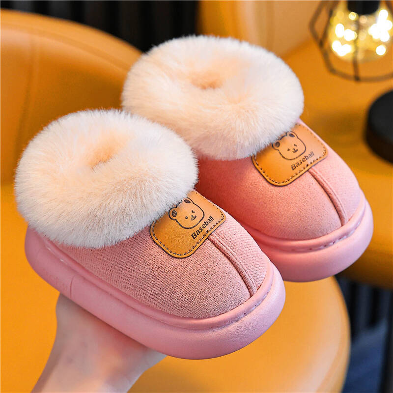 Cotton Slippers with Heel for Girls and Boys, High-Top Cotton Shoes, New Winter Style, Fleece-Lined, Warm, Anti-Slip Snow Boots, Furry Slippers