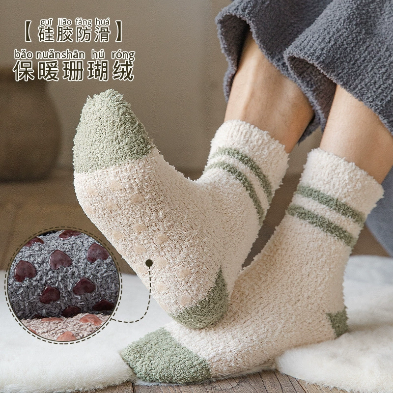 Coral velvet demi-season winter keep warm socks