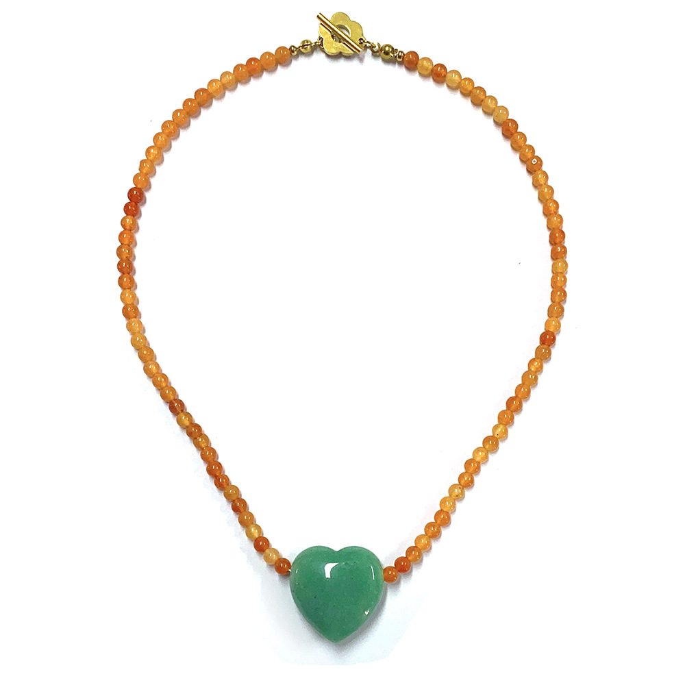 Beaded, Plating Design Simple Style Heart Shape Natural Stone Titanium Steel Pendant Necklace In Bulk