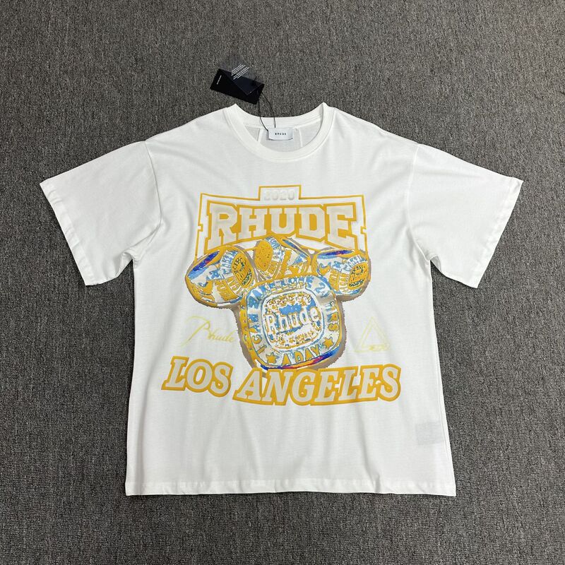 2023 Cross-border European and American Fashion Brand RHUDE Micro-label Champion Ring Printed Short-sleeved T-shirt High Street Loose Half-sleeved T-shirt for Men and Women 2023 Cross-border European and American Fashion Brand RHUDE Micro-label Champion Ring Printed Short-sleeved T-shirt High Street Loose Half-sleeved T-shirt for Men and Women