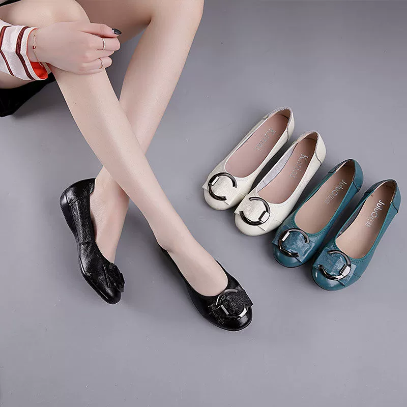 Обувь из мягкой кожи на мягкой подошве из бобов дикая одиночная обувь мягкая кожа удобная кожаная мама кожаная обувь противоскользящая и неглубокая женская обувь среднего и пожилого возраста