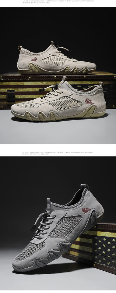 Giày lười nam da thật phối lưới thoáng khí, đế cao su, form cỡ lớn — G8066 màu kaki, G8066 màu xám, G8066 màu đen, Z8066 màu kaki chi tiết 22