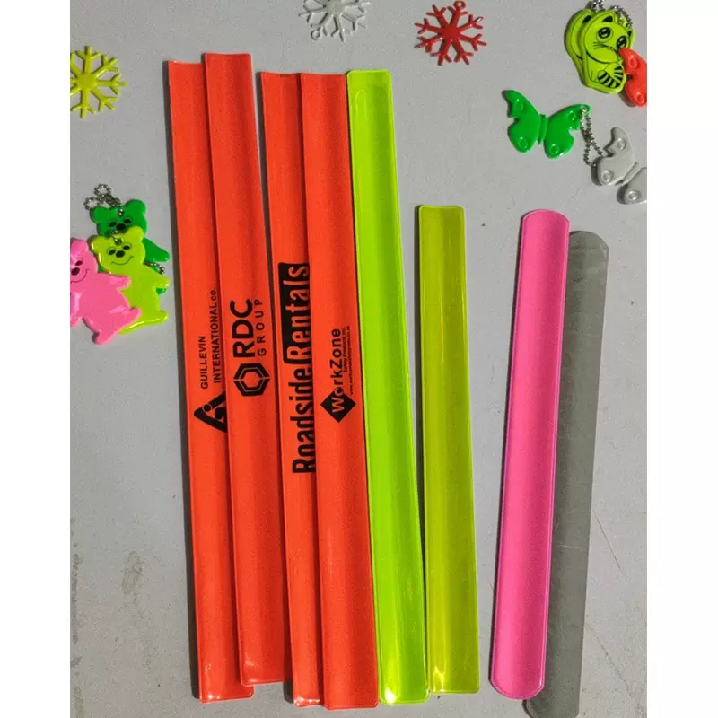 专业PVC黄色反光啪啪圈手环植绒LOGO礼品 骑行夜光安全警示反射器