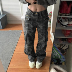 迷彩デザイン感ポケット工装ジーパン