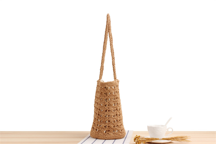 Women's Medium Cotton Rope Solid Color Vacation Beach Weave Bucket String Straw Bag display picture 4