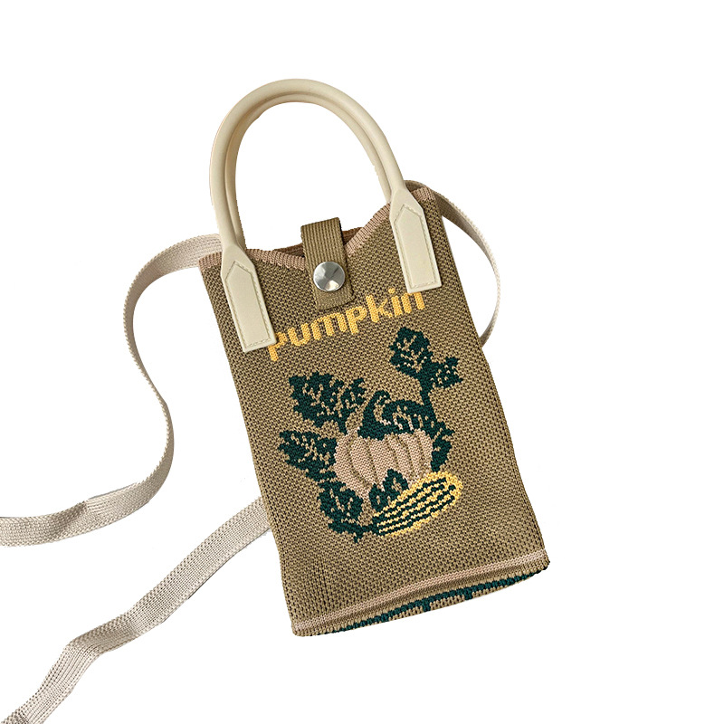 Nuevo diseño de nicho mini bolso para teléfono móvil de punto de vid de calabaza lindo y pequeño monedero de mensajero de un solo hombro portátil