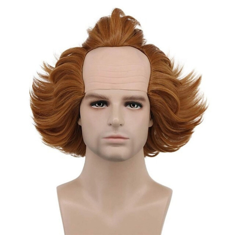 Cos Brown Bald Scalp Clown Horror Wig Halloween Headgear with Upturned Tail Style Scalp Wig Cos Brown Bald Scalp Clown Horror Wig Halloween Headgear with Upturned Tail Style Scalp Wig