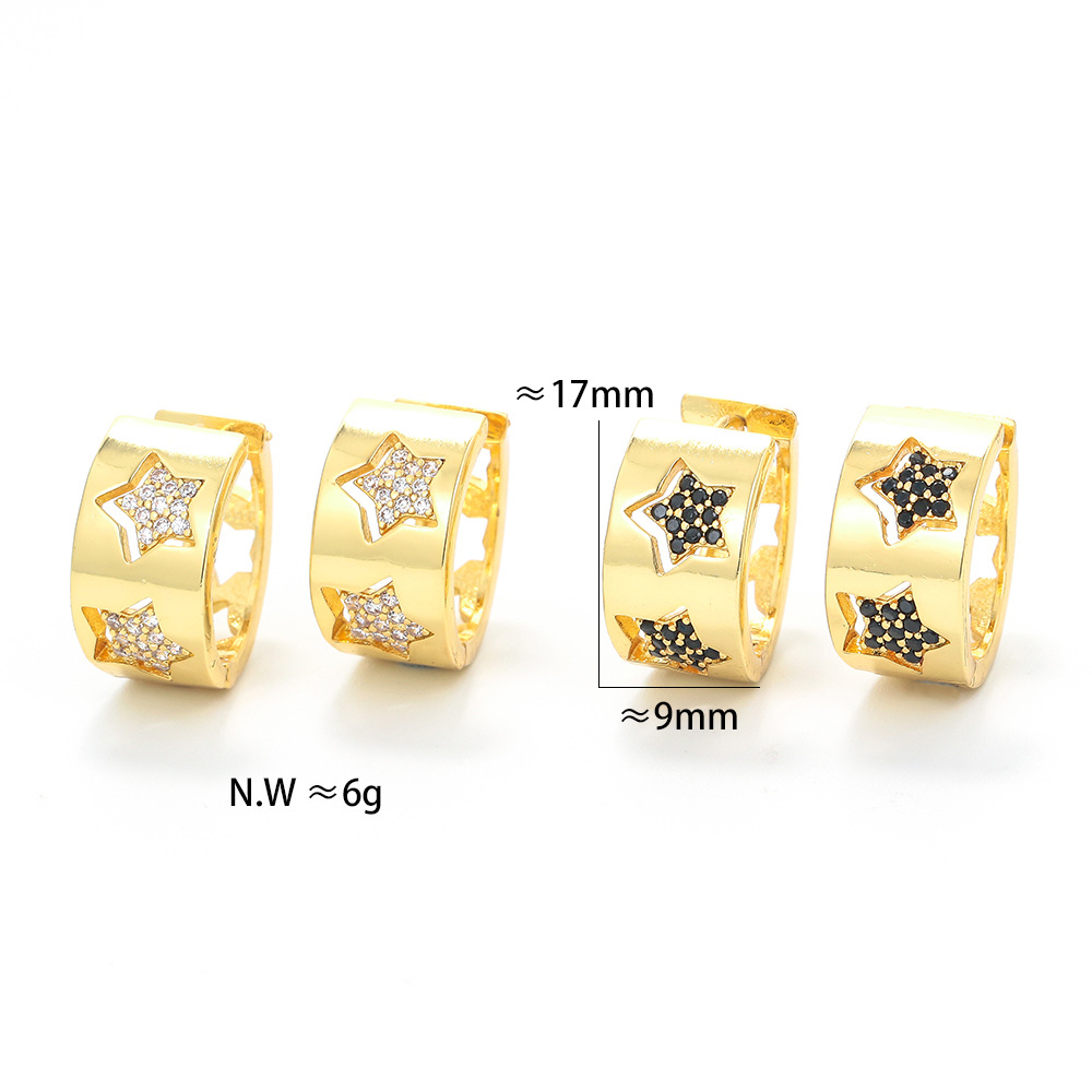 Unisex Gender Plating Design Fashion Style Fashion Micro-inlaid Five-pointed Star Wide Earrings Wholesale