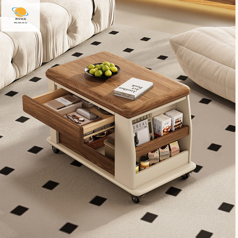 Medieval Style New Solid Wood Folding Table Coffee Table Bedroom Movable Small Apartment Multi-Functional Trolley Sofa Side Table