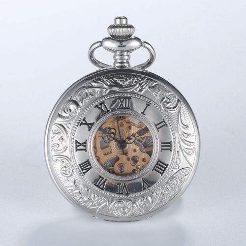 AliExpress Silver Double Open Cover Carved Hollow Mechanical Pocket Watch Retro Men's and Women's Student Gift Commemorative Pocket Watch