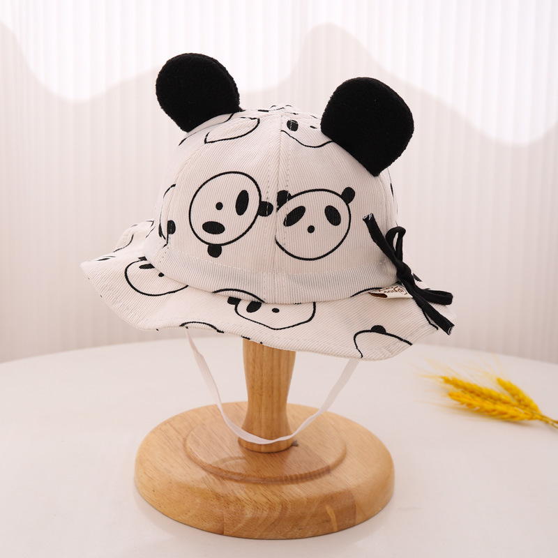 Baby pescador sombrero primavera y otoño estilo coreano lindo panda cuerda ajustable sombrero de sol bebé otoño invierno caliente marea sombrero de bañera