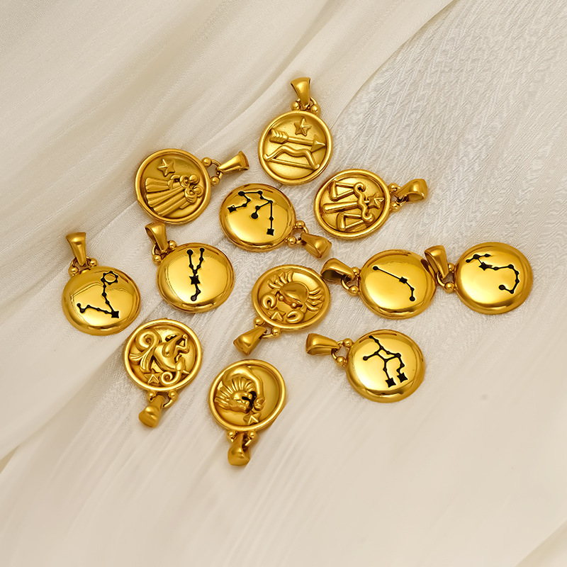 Europa y América acero inoxidable personalidad 12 signos 18K oro colgante accesorios collar de pulsera de acero titanio joyas DIY al por mayor