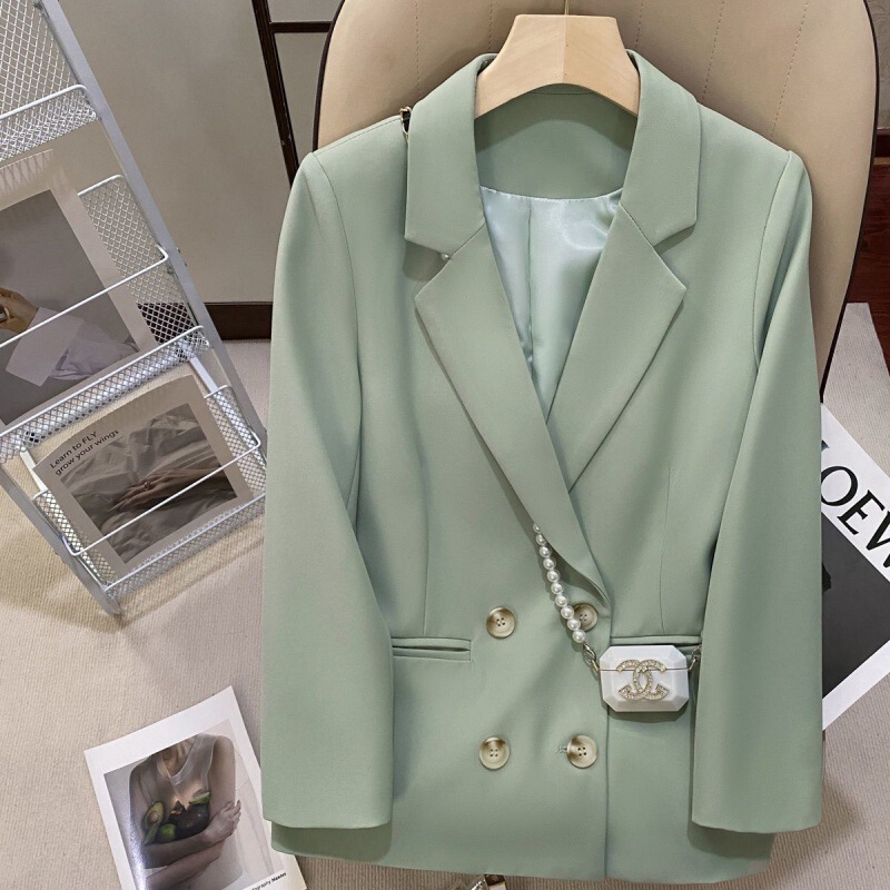 Mint Green Small Suit Jacket Women's Spring and Autumn New Korean Casual Elegant Double-breasted Student Suit Top Women
