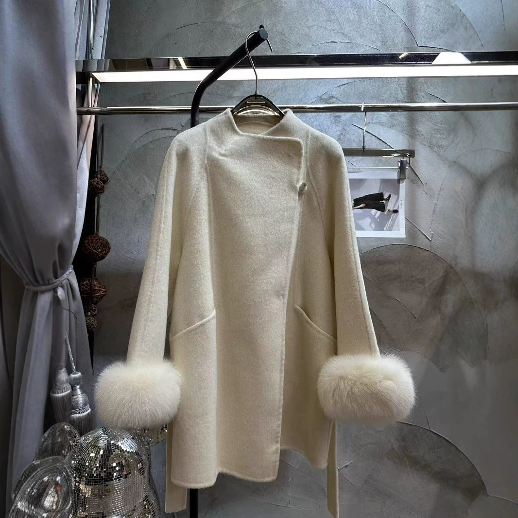 2025 осень-зима рога новые лисьи шерстяные пальто темперамент классические дикие средние длинные куртки женские