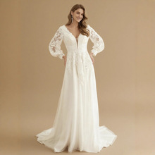 白色婚纱2025新款亚马逊爆款深 V领露背性感蕾丝欧美跨境婚纱礼服