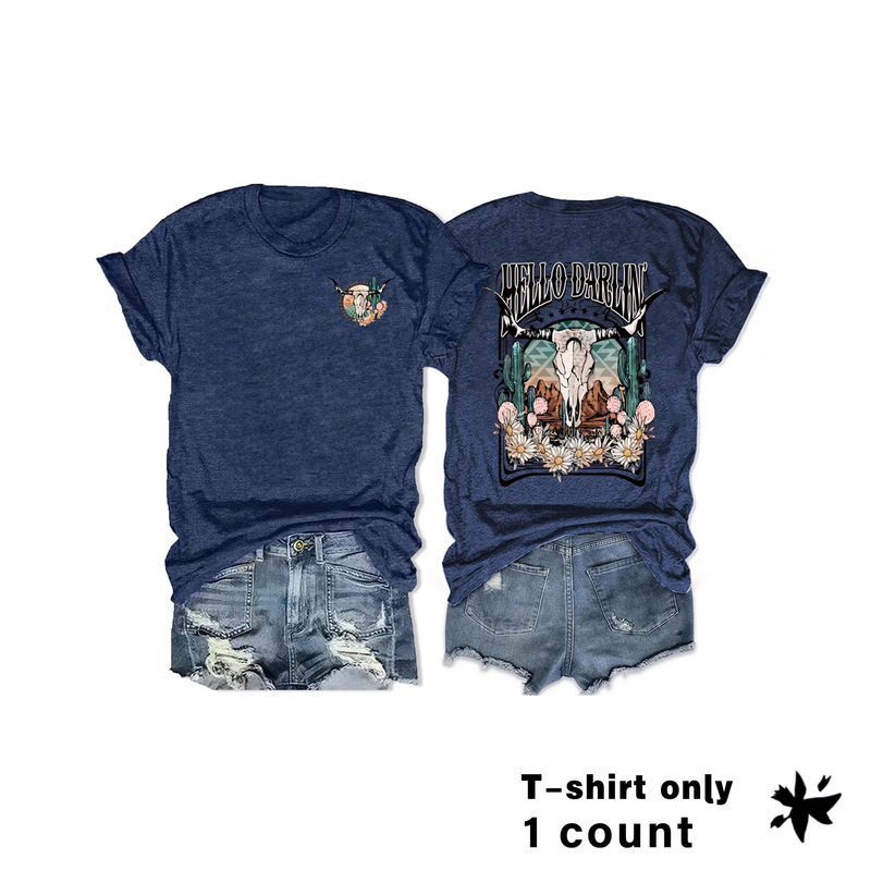 Independent Site Cross-Border Summer European and American Trendy T-Shirt Western Style Round Neck Pullover Short Sleeve Ebay Women's T-Shirt Independent Site Cross-Border Summer European and American Trendy T-Shirt Western Style Round Neck Pullover Short Sleeve Ebay Women's T-Shirt