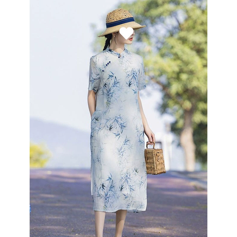 Элитное литературное ретро-платье в этническом стиле с принтом рами, слегка толстое платье, новая женская длинная юбка в китайском стиле с косой планкой и пряжкой