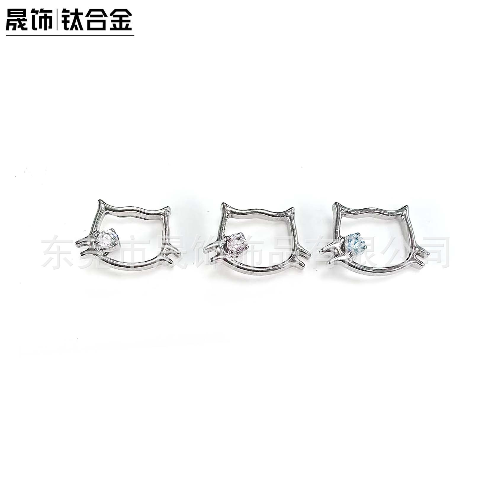 F136 Titanium Alloy 可爱Kitty猫 Openwork 0.9牙 Studded Cubic Zirconia Ear Stud G23 Titanium Labret Stud Piercing Jewelry