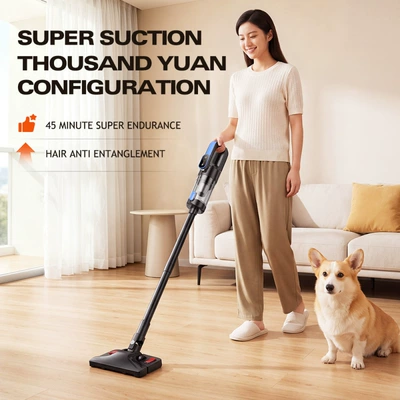 New model of foreign trade car vacuum cleaner with super powerful suction, suitable for car and home use, handheld small wireless vacuum cleaner for the car interior (Tozsoranlar) - lb-169-blackblue-111v-6000mah-floor-brush-with-pole-upgrade-customized-orders-starting-from-500-units