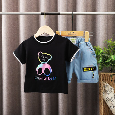 2021夏新款韩版儿童圆领短袖短裤套装儿童3宝宝卡通T恤短裤套装潮
