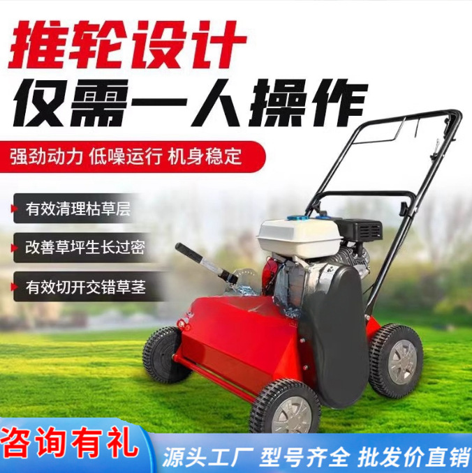 手推式草坪机草坪梳草机汽油手推式草地枯草打理切根养护杂草梳理