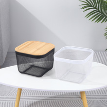 跨境木盖铁艺收纳筐家用镂空果蔬篮伴手礼篮子大号菜篮子厂家批发