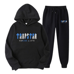 国境を越えた欧米のTRAPSTARアルファベットプリント男女スポーツウェアのベルベット2点セットのゆるい帽子付きガードルセット
