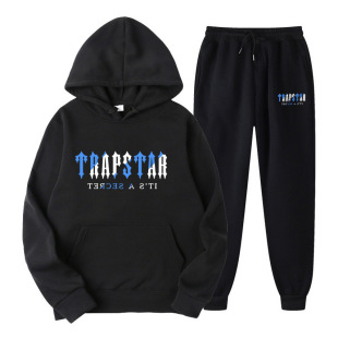 Cross-border European and American TRAPSTAR letter printing men's and women's sportswear fleece two-piece loose hooded sweater suit