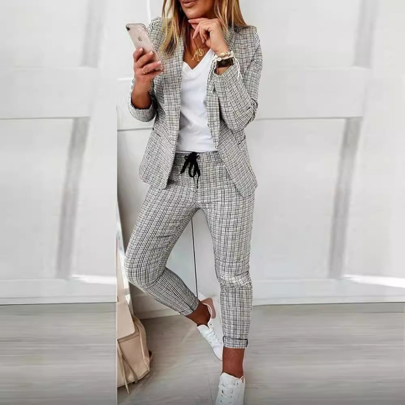 2023wish Amazon Independent Station New Plaid Casual Suit Suit Suit Women's Clothing