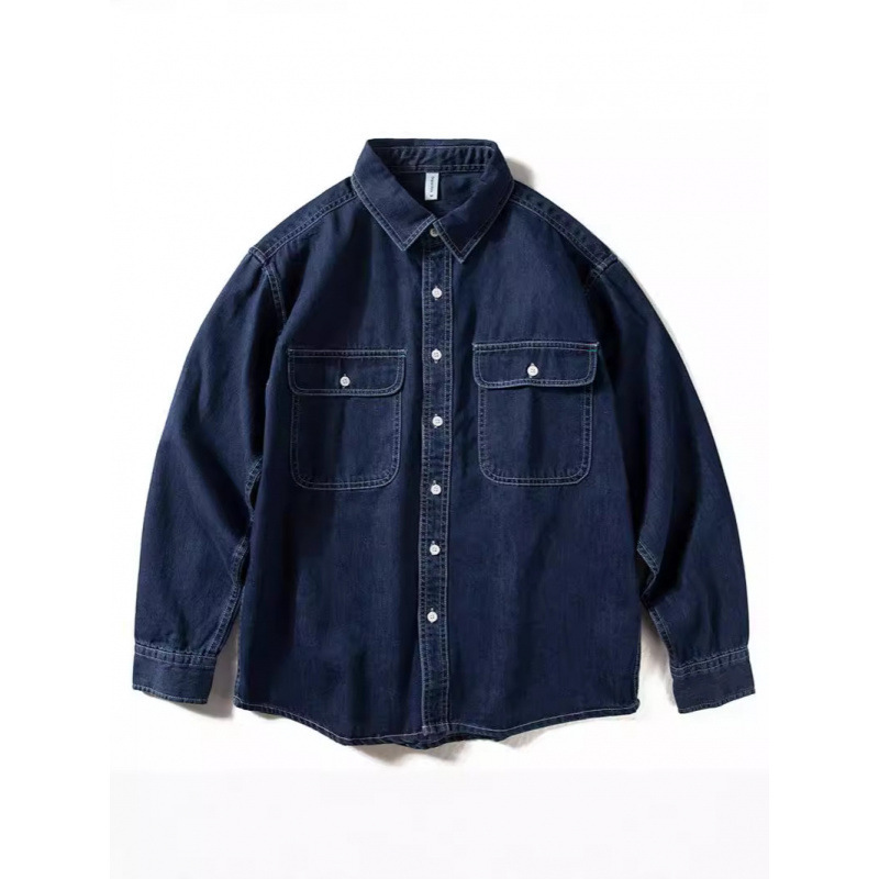 Denim Shirt Men's Long-sleeved Spring and Autumn Fashionable Loose American Casual Shirt Youth Retro Simple Jacket Men's Fashionable Denim Shirt Men's Long-sleeved Spring and Autumn Fashionable Loose American Casual Shirt Youth Retro Simple Jacket Men's Fashionable