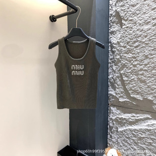 mm25 Spring and Summer New Fashion Heavy Industry Rhinestone Letter Slim-fit All-match Knitted Vest for Women
