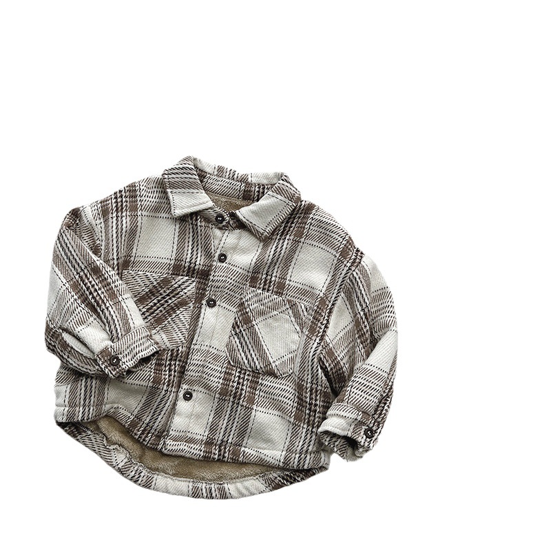 Estilo artístico de los muchachos de la tela escocesa camisa de lana forrada de invierno Nuevas niñas de estilo coreano retro top coat moda infantil ropa para niños