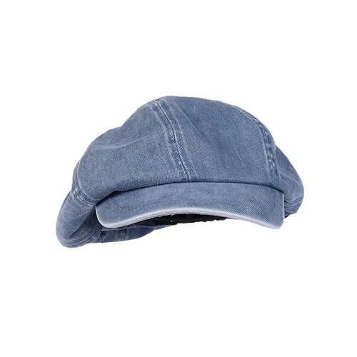 Cowboy beret female retro painter hat summer thin big head circumference octagonal hat summer face-showing small blue hat