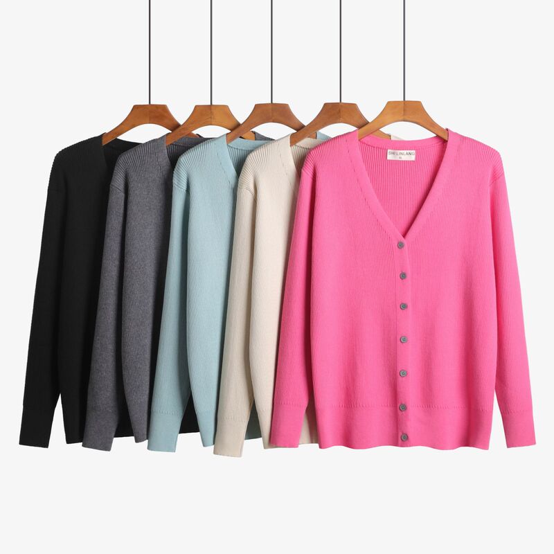 Cross-Border Plus-Size New Spring and Autumn Knit Cardigan for Women, Long-Sleeve V-Neck Short Sweater Shawl Jacket Top