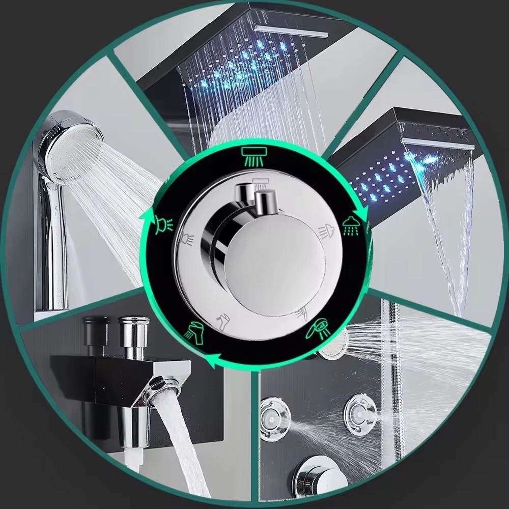 Pantalla de ducha Juego de ducha inteligente Ducha integrada Juego de baño de salida de agua multifuncional de cinco velocidades
