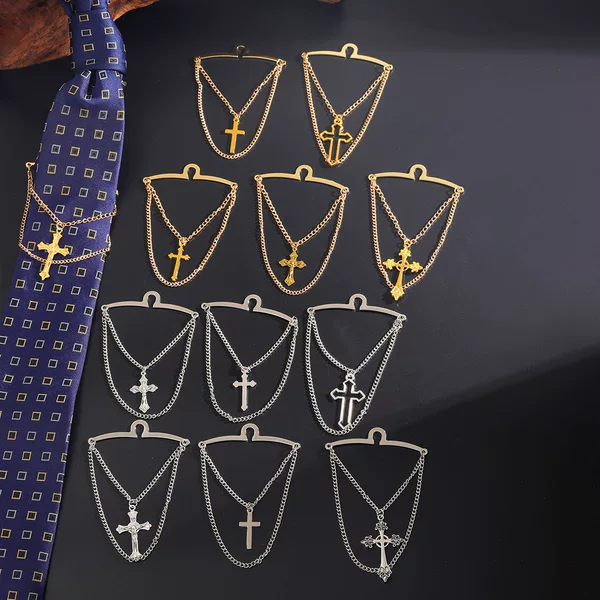 New Simple Cross Fashion Tie Accessories Gold and Silver Chain Tie Holder Tie Accessories