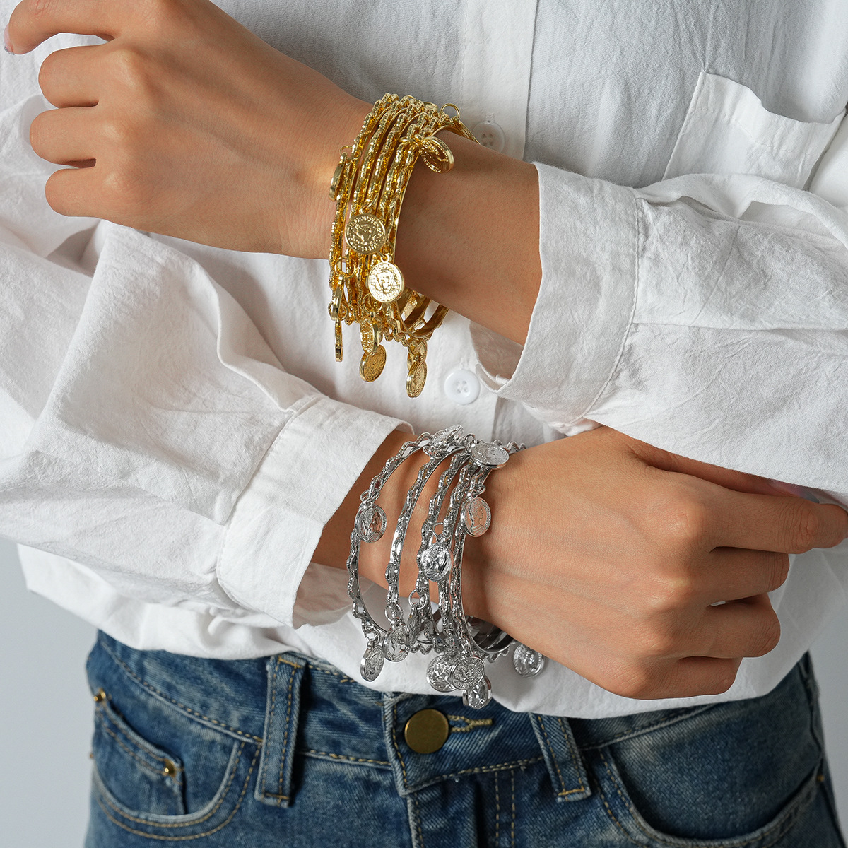 Cinco piezas de encaje transfronterizo europeo y americano retrato redondo pulsera de bordas sensación de metal personalidad nicho sensación de alta calidad joyería mujer image 1
