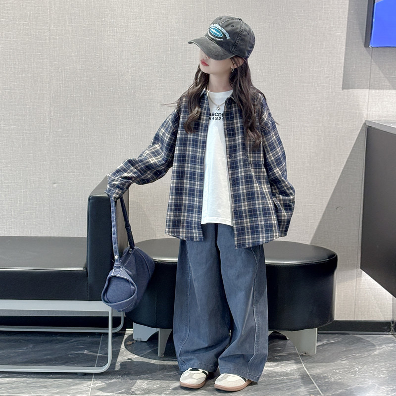 Girls' long-sleeved shirt, autumn 2026 new style, children's Korean style top, girls' spring and autumn plaid shirt jacket