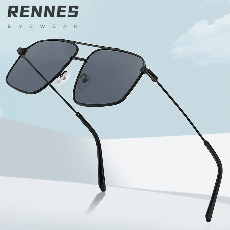 2022 nuevo metal doble haz gafas de sol retro gran marco europeo y americano ins estilo transfronterizo gafas de sol marinas 3585