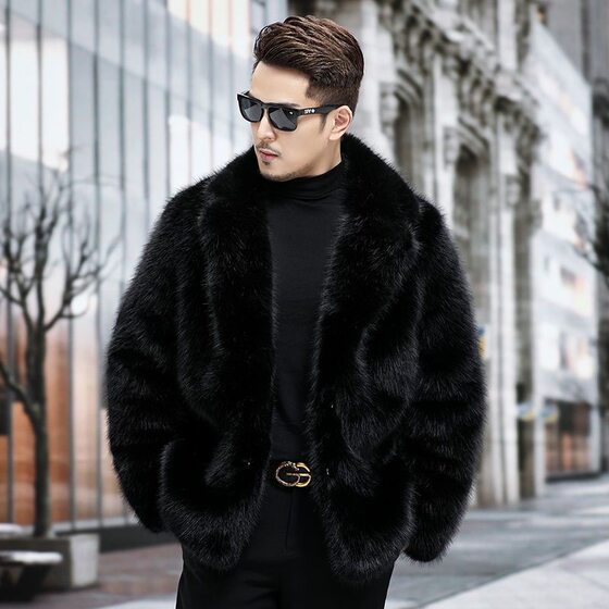 Men's fur coat autumn and winter warm fox hair men's jacket warm thickened cross-border new men's fur
