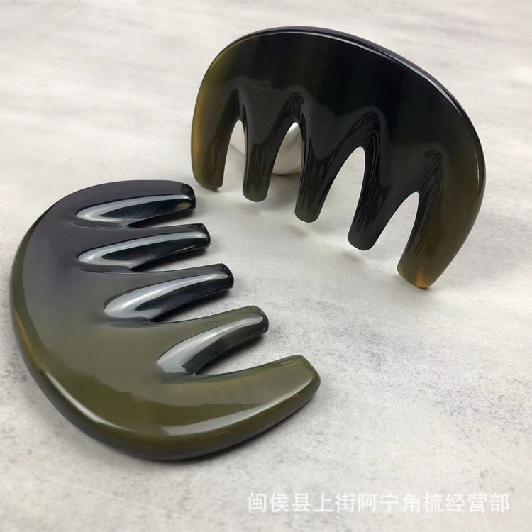 Water Buffalo Horn Five-Tooth Gua Sha Comb Black Horn Scalp Massage Comb Meridian Comb Under 10cm overview