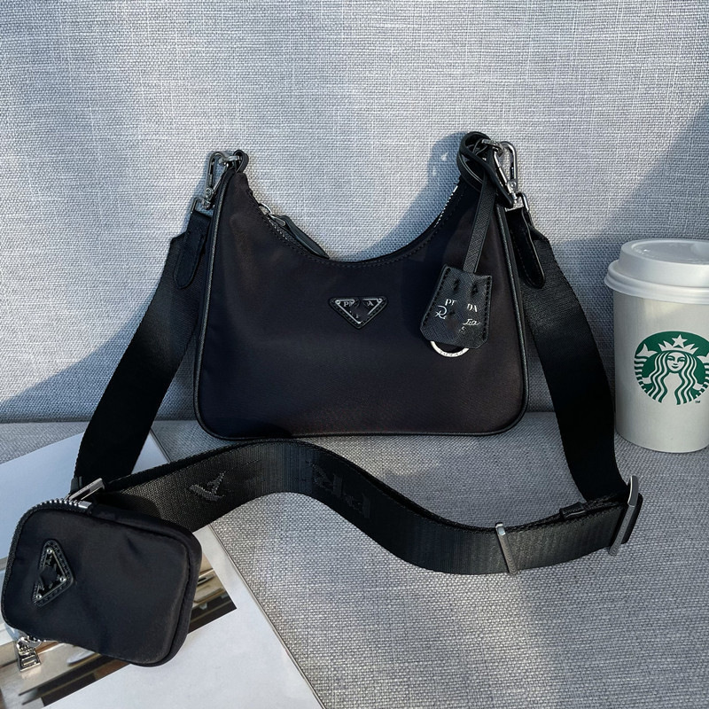Popular P Brand Three-In-One Women's Bag with Triangle Logo, Waterproof Nylon Fabric Hobo Chain Bag, Single Shoulder Crescent Crossbody Bag Popular P Brand Three-In-One Women's Bag with Triangle Logo, Waterproof Nylon Fabric Hobo Chain Bag, Single Shoulder Crescent Crossbody Bag