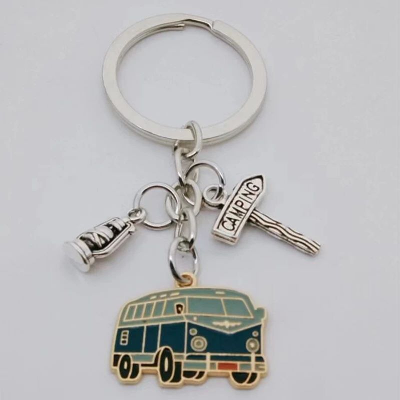 Travel bus sign kerosene lamp camper bus travel camping play key chain European and American cross-border jewelry