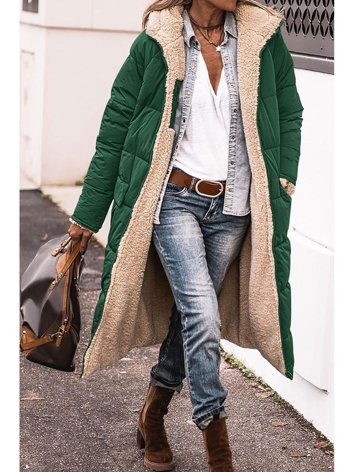 manteau populaire allongé doublé polaire extra épais manteau double face pour femme manteau d'hiver en coton rembourré populaire européen et américain_voghion.com