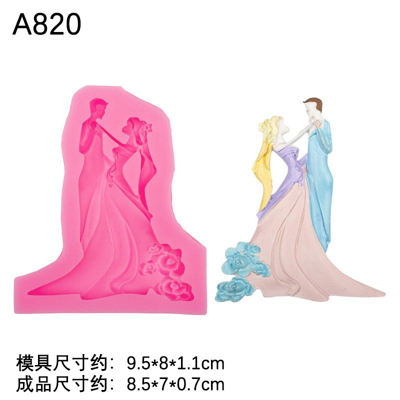 Boda novia y novio molde de silicona chocolate fondant pastel decoración yeso arcilla epoxi