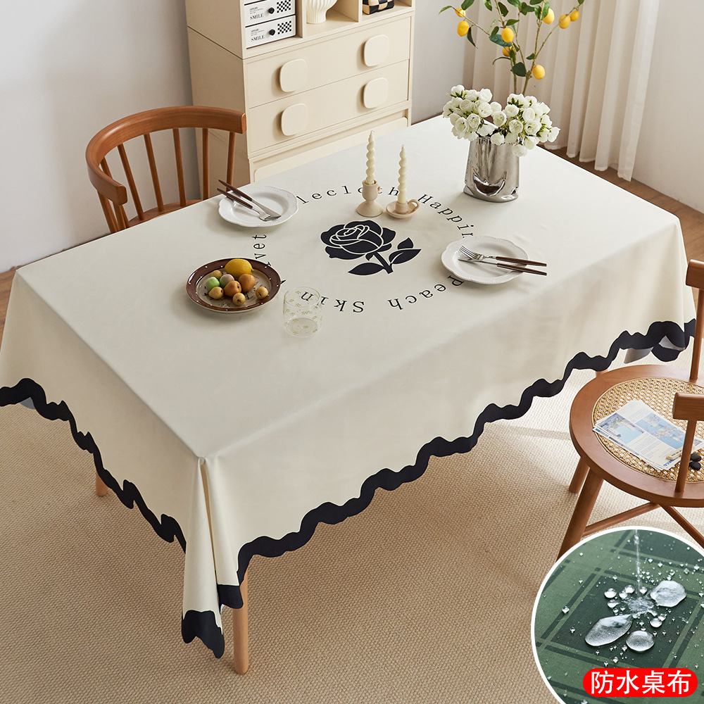 French-Style Cream Tablecloth Waterproof Modern Living Room Atmosphere Decorative Tablecloth Rectangular Coffee Table Mat Dining Tablecloth