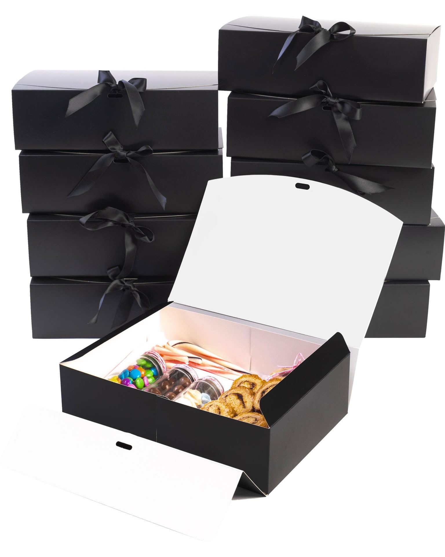 외부는 검정색, 내부는 흰색 + 검정색 리본 27*20*8cm