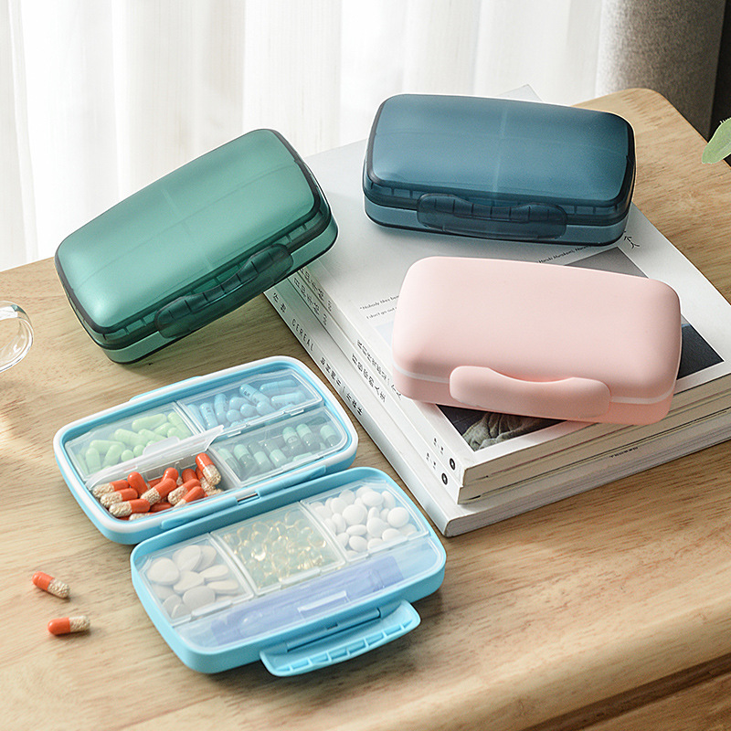 Macaron Solid Color Waterproof and Moisture-Proof 8-Grid Storage Medicine Box Rubber Oil Feel Smooth Portable Pill Dispensing Box